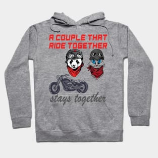 Cute Panda and cat couple that rides together stays together Hoodie